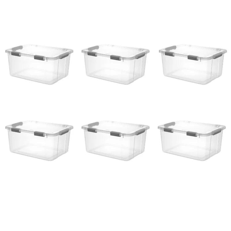 

Sterilite 60 Qt. HingeLID Storage Box Plastic, Flat Gray, Set of 6 storage box organizer box storage containers
