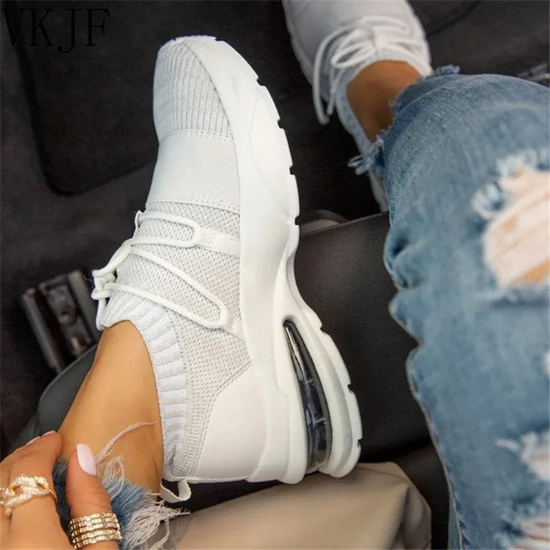 

2022 Women's Knitted Casual Shoes, Breathable Lace Up Casual Sneakers, Extra Large 35-43, New in Summer and Autumn
