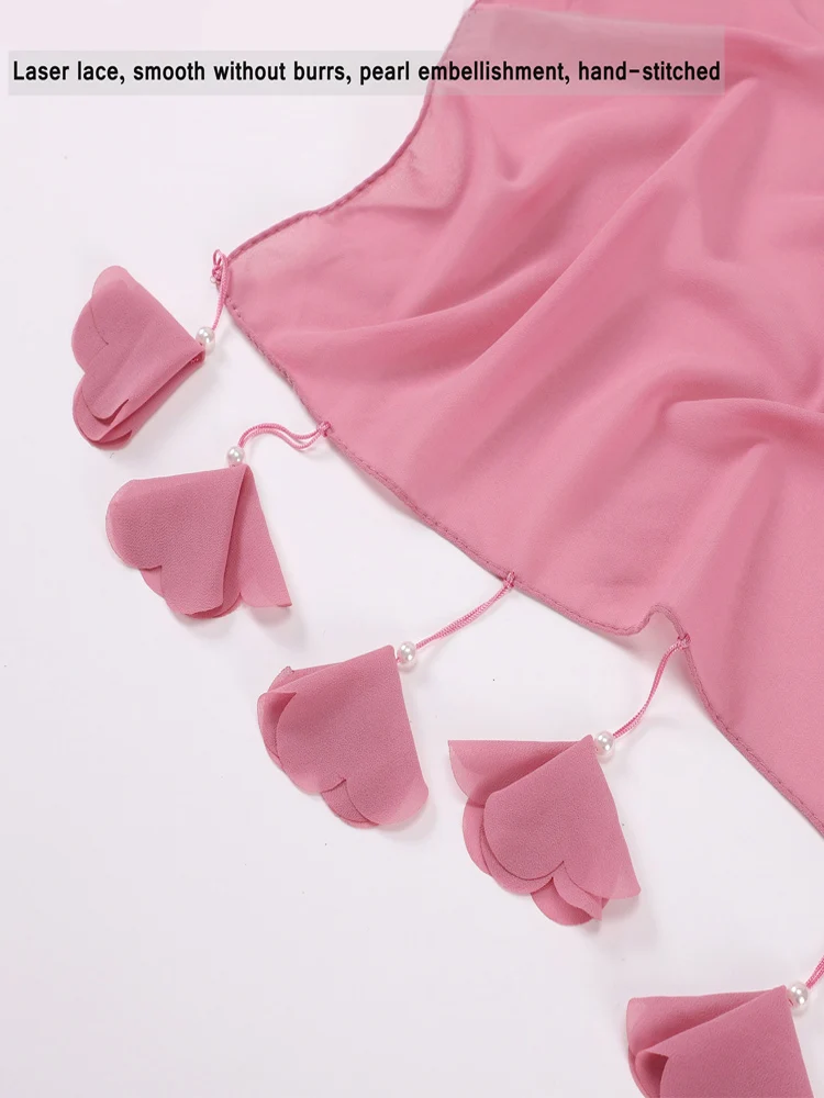 Designer Solid Color Bubble Chiffon Hijab Scarf Women Long Soft Wrap Scarf Shawl Scarves Femme Muslim Hijabs Heart Tassel Scarf