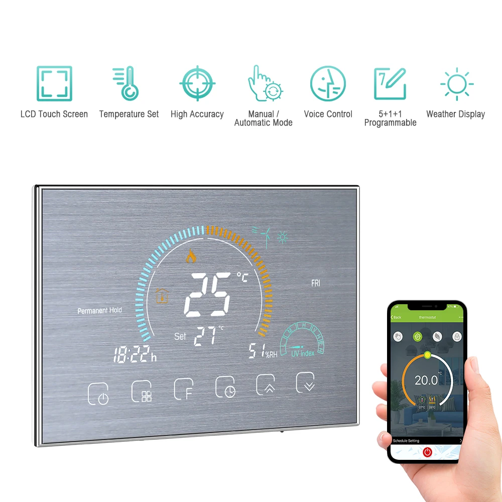 

95-240V Wi-Fi Smart Thermostat Voice APP Control Water/Gas Boiler Heating Thermostat Works with Amazon Echo Google Home Dropship