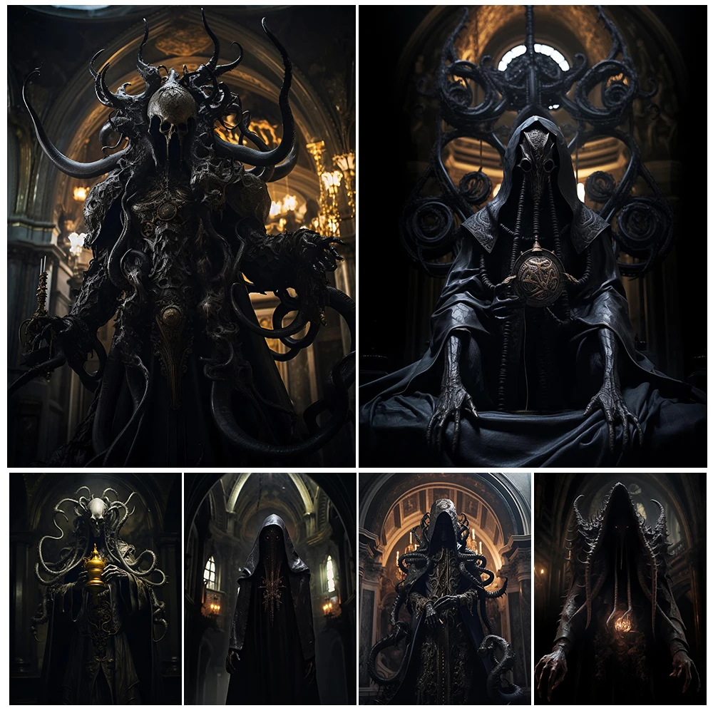 

The Mysterious Great Old One Vintage Wall Art Canvas Painting Demons From The Abyss Horror Gothic Art Poster Print Home Decor