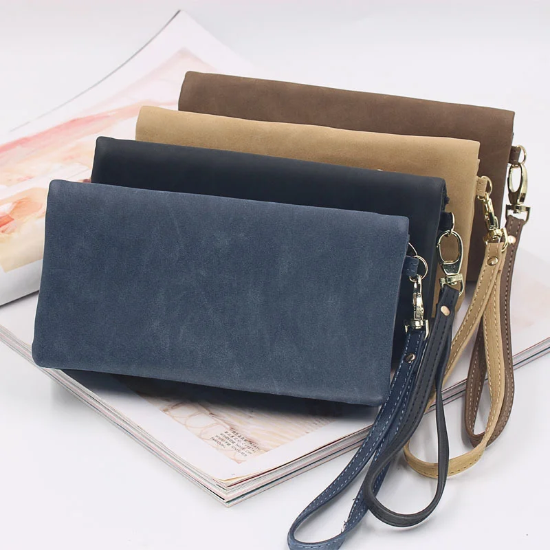 2023 New Vintage PU Leather Wallet Frosted Double Zipper Long Handbag Large Capacity Purse Women Folding Mobile Bag Women Wallet