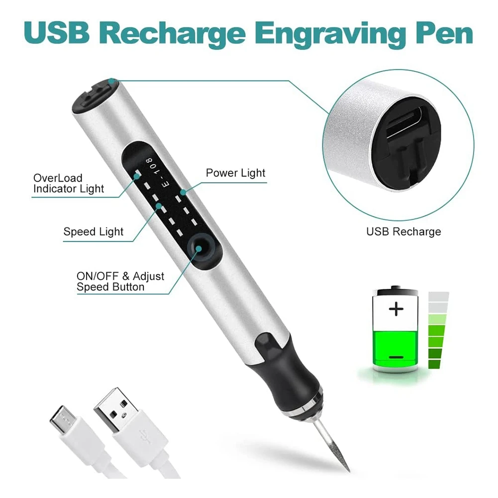 Фото Электрический гравировальный набор BHTS: USB-перезаряжаемый гравер-ручка для художественной резьбы, беспроводной инструмент для DIY-проектов №3