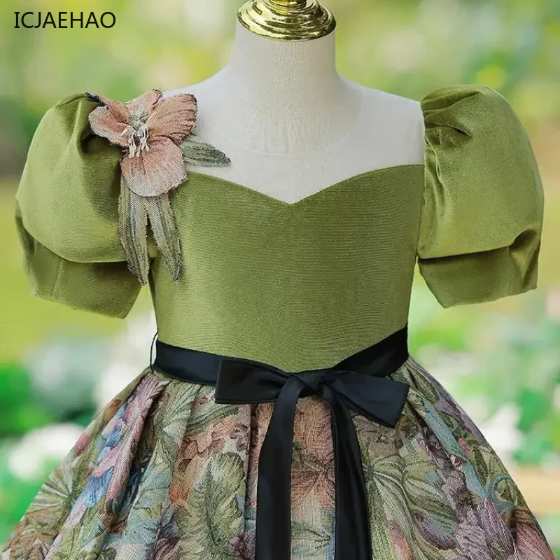 Детское лоскутное платье с цветочным принтом и бантом детское винтажные бальные