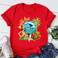 vintage aloha girl t shirt beach coconut tree graphic tees women vacation style aesthetic clothes tops for women summer xl