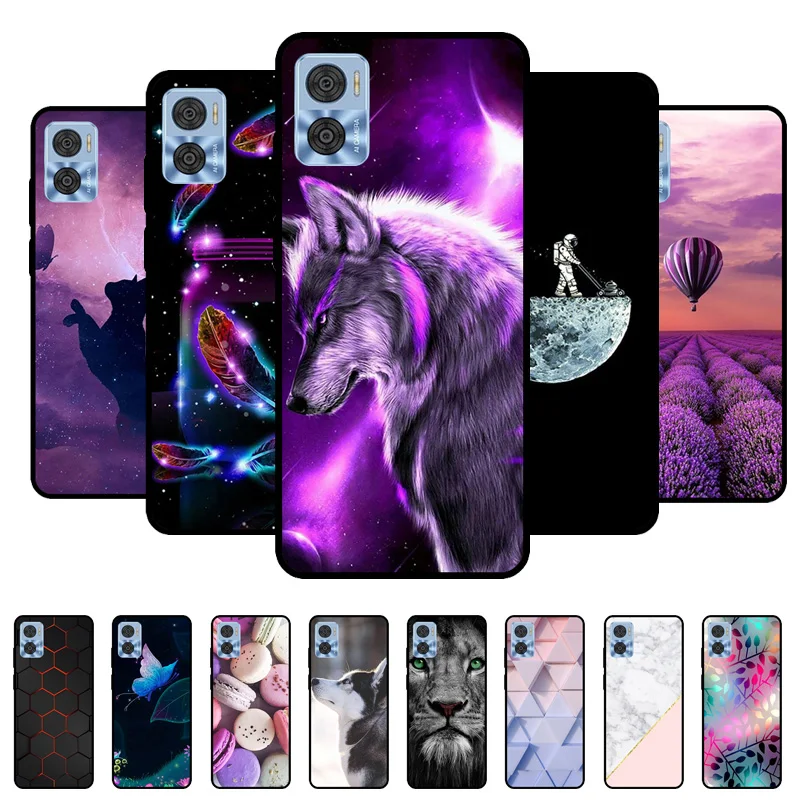 

Case For Motorola Moto E22i Case Marble Painted Black Silicone Soft TPU Phone Cover For Moto E22 E22i E 22 4G Coque Black Bumper