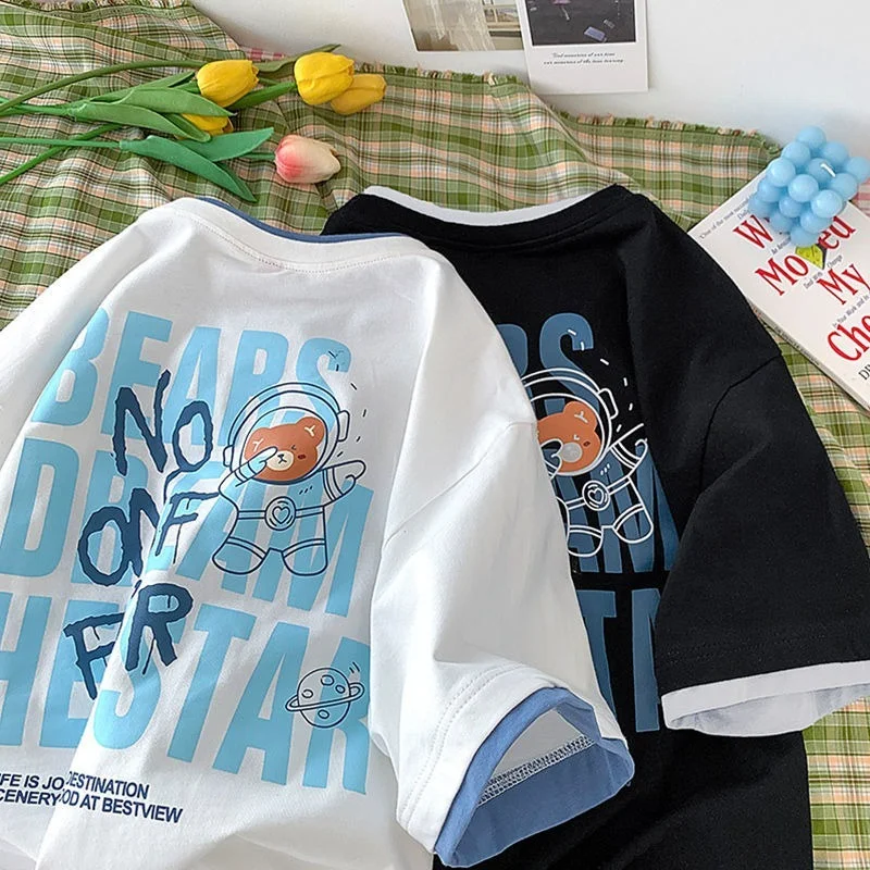 

Футболка Мужская/женская оверсайз в стиле хип-хоп, японская Милая мультяшная аниме «космический Медведь», топ в стиле Харадзюку, большие ра...