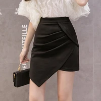 women sexy high waist elegant folds black mini short skirts 2021 new spring summer patchwork irregular package hip bodycon skirt