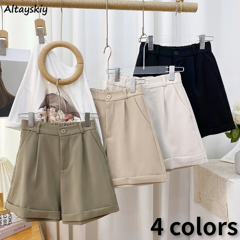 

Basic Solid Loose Shorts Women Summer Vintage Office Lady Gentle Soft Temperament Wide Leg Bottoms Feminino Casual Korean Style