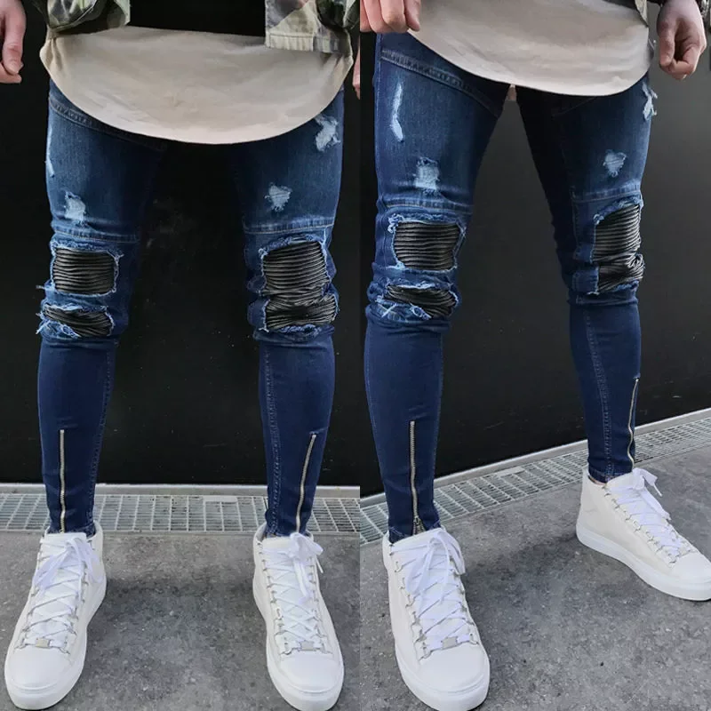 New2022 Newest Arrivals Fashion Men's Washed Ripped Destroyed Jeans Straight Vintage Frayed Denim Zipper Street Biker Pants