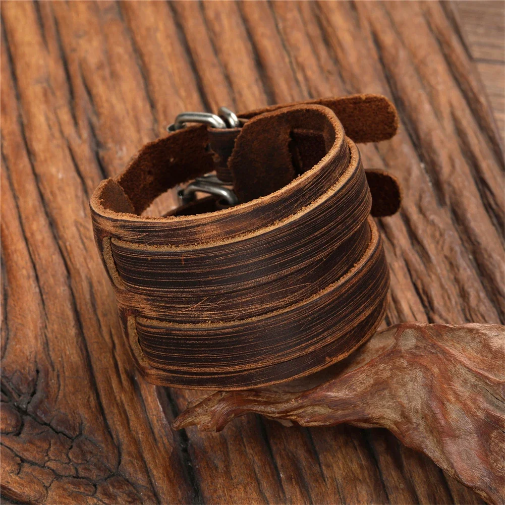 2024 повседневный мужской кожаный браслет классический коричневый регулируемый