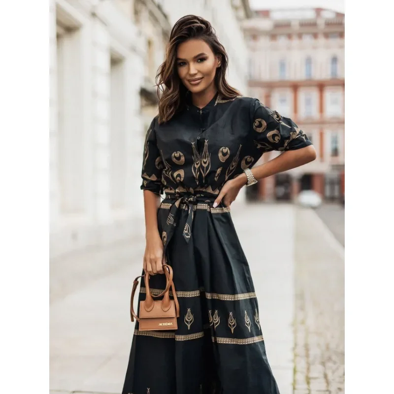 Женское летнее свободное платье с поясом