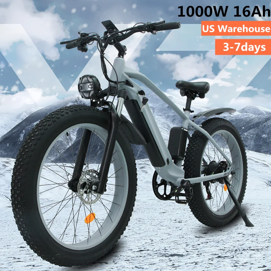 

US Electric Bicycle 48V 16Ah Remove Battery 1000W Motor 28MPH 26*4.0 inch Fat Tire Bike Mountain Snow Ebike Hydraulic disc brake