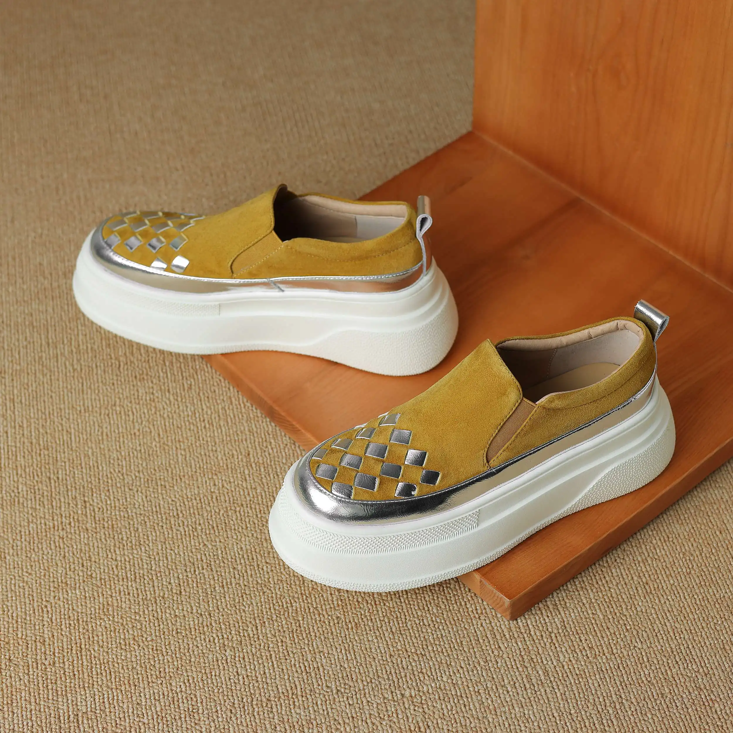 Lanxuryee овечья замша высокий каблук толстая подошва повседневная Весенняя женская