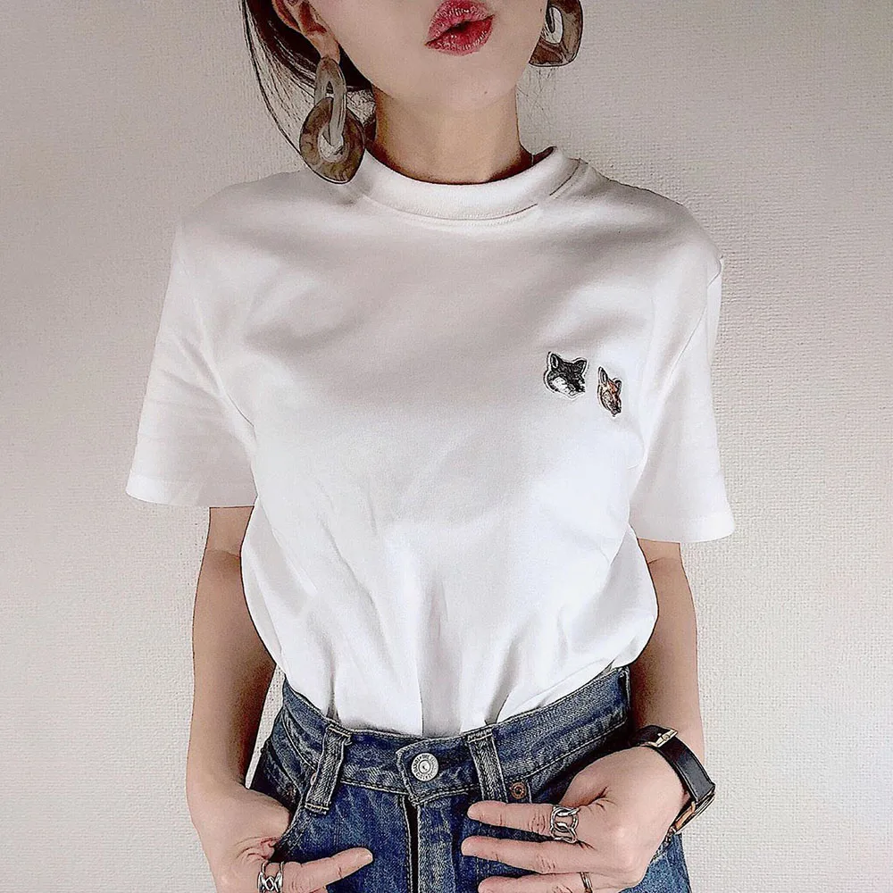 

T-Shirt Korean Women Cat Pattern 2022 Summer Casual White Short Sleeve Tee Tops Round Neck Women T-shirts Tops Basic Tees