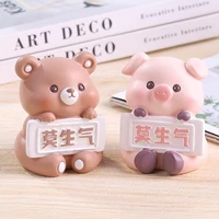 excellent eco friendly scentless desk cartoon bear pig animal crafts for office animal ornament miniature animal figure