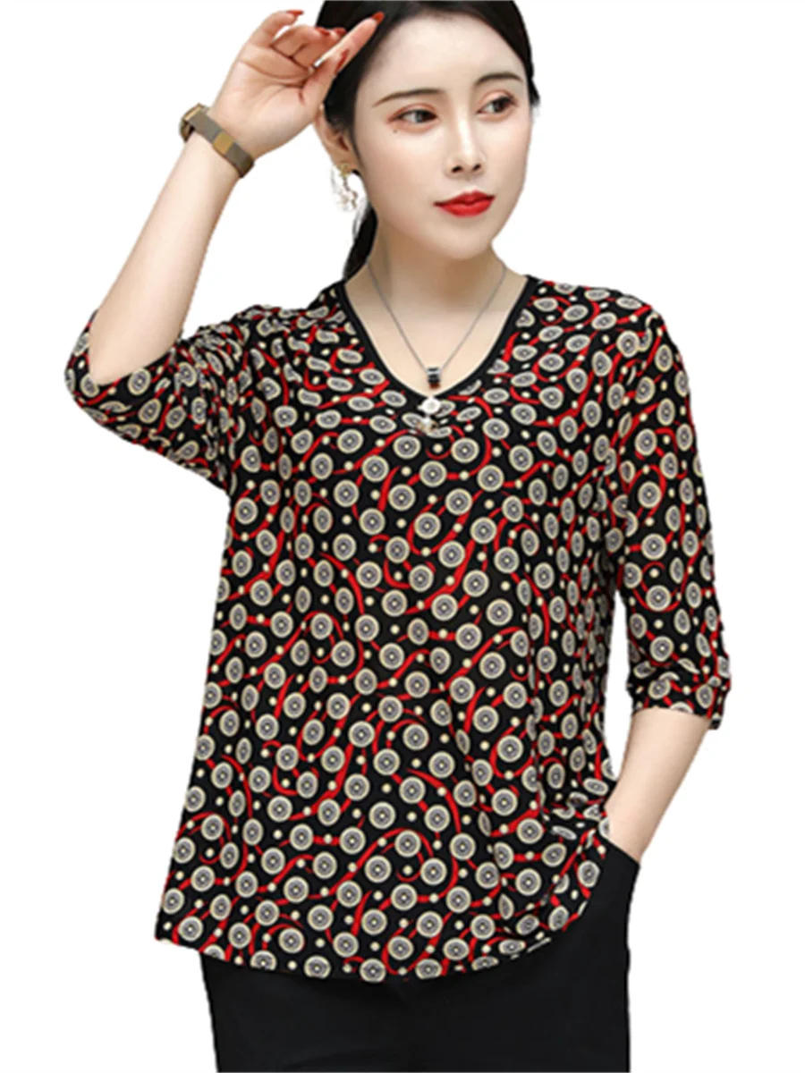 

6XL Large Size Women Spring Summer Blouses Shirts Lady Fashion Casual Half Sleeve O-Neck Printing Bohemia Blusas Tops WY0387