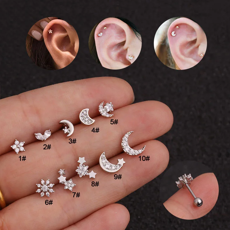 

1Pc Silver Zircon Star Moon Nose Ring Cuff Body Jewelry for Women 2022 New Trend Stainless Steel Piercing Ear Cuffs Nose Studs