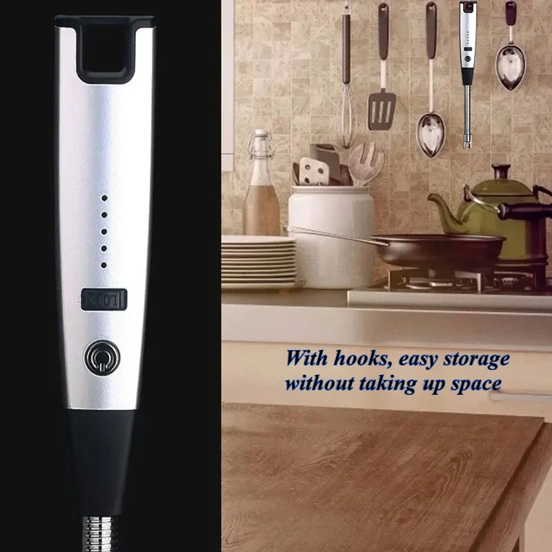 360 °   Металлическая угловая зажигалка для кухни, USB-перезаряжаемая, портативная, электронная, с индикатором заряда, защитой от случайного включения, для газовых плит и свечей (art.: 3920d4e55aec2) - 3920d4e55aec2