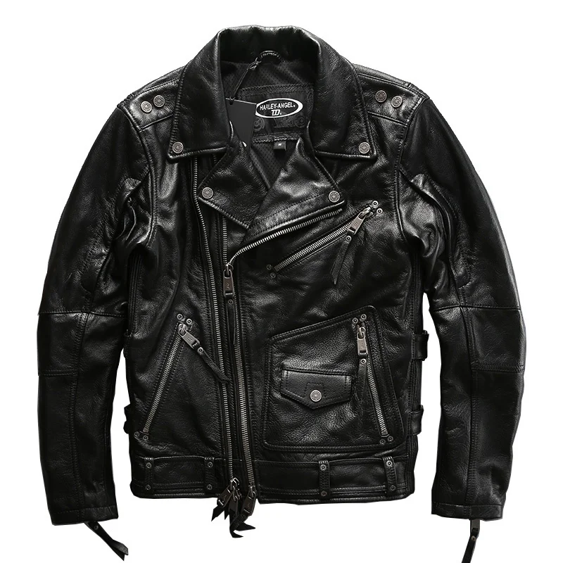 

HA-101 European Big Size High Quality Super Genuine Cow Skin Leather Motor Rider Jacket Mens Casual Cowhide Leather Jacket