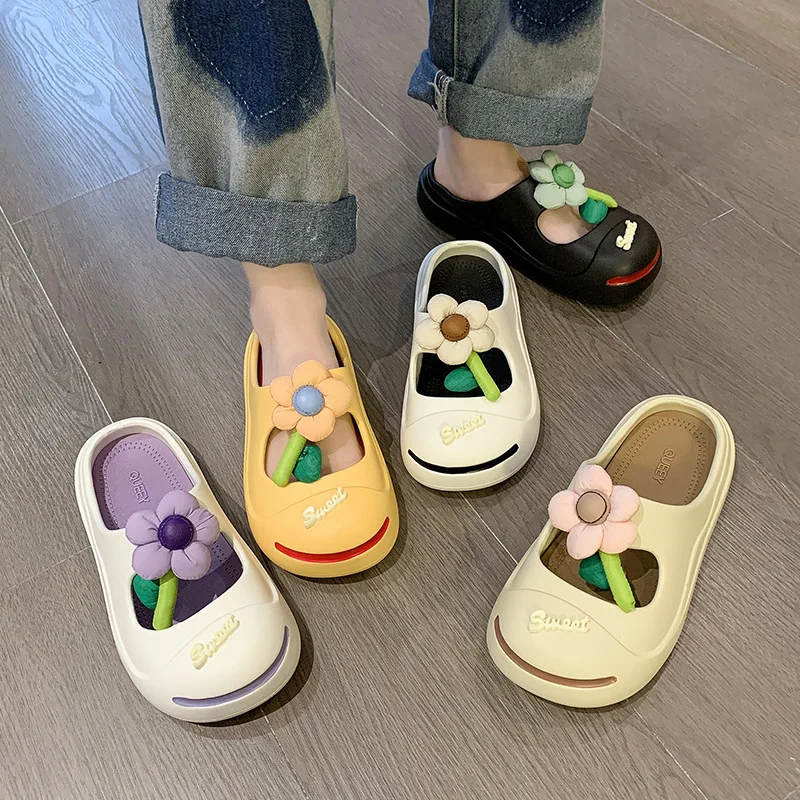 

FAFA Candy Color Flowers Wrapped Head Slippers Female Summer Outside The New Cute Thick Bottom Sandals Beach Cave Shoes Female