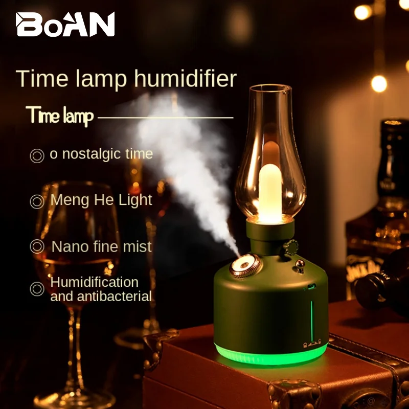 Retro Time Lamp Humidifier USB Aromatherapy Wireless Household Mute Bedroom Kerosene Lamp Air Humidifier Nightlights Room Decor