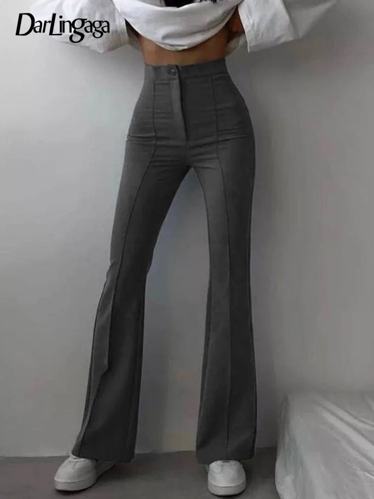 

Darlingaga Fashion Skinny Basic Flare Pants Female Korean Clothes Elegant Slim Full Length High Waist Trousers Casual Capris New