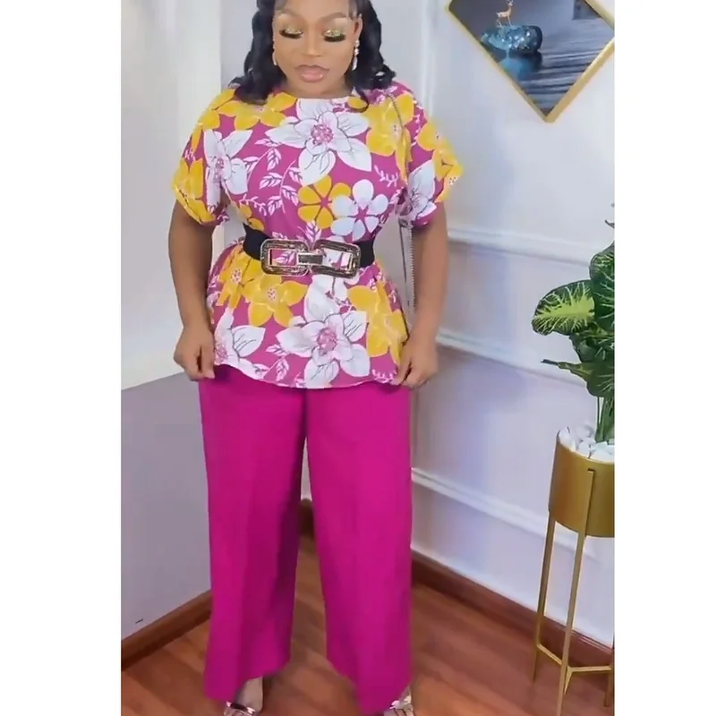 

2 Piece Set Women Africa Clothes 2022 New Dashiki African Fashion Print Tops And Pants Suits Plus Size Party Clothing for Lady