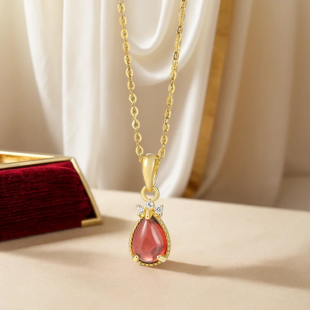 Ожерелье из серебра 925 пробы с гранатом подвеска в виде капли воды Мозамбикский