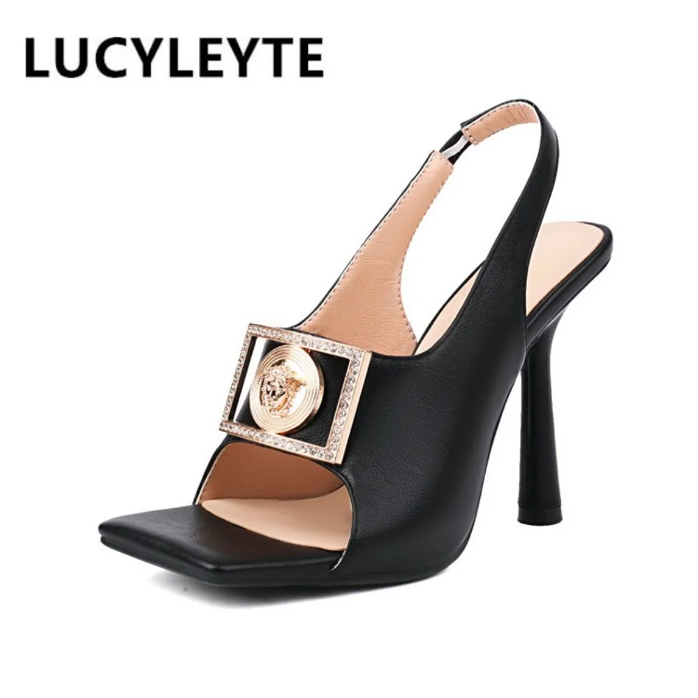 Women's Summer Fashion Sexy High-heeled Nightclub Sandals European and American Metal Decorative Square Head Fish Mouth Shoes
