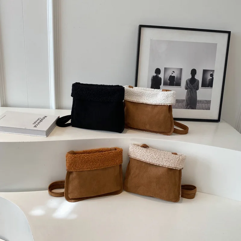 Замшевая сумка через плечо из меха ягненка осень-зима новая корейская простая