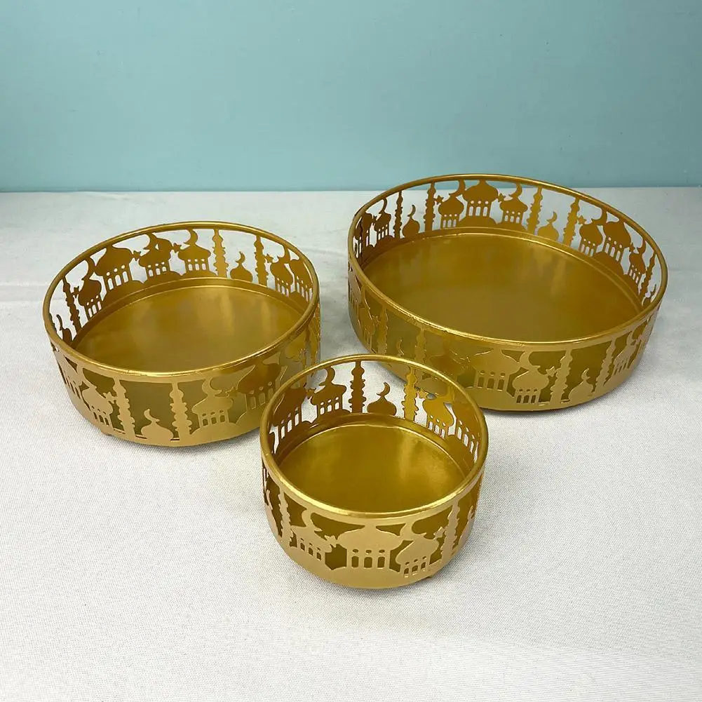 

Eid Festival Supplies Eid Al-Adha Plate Tray Iron Art Round Home Decoration Tray E4L0