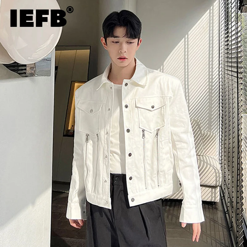 

IEFB Autumn Men's Denim Coat Metal Zipper Safari Style Solid Color Jacket Casual Male Korean Style Tops Trend Outerwear 9C1560