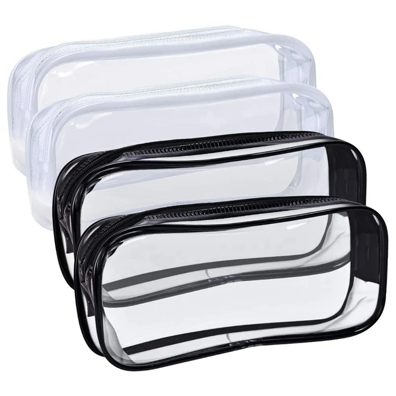 

4 Pcs Clear PVC Zipper Pencil Case Portable Clear Large Capacity Pencil Pouch For Office Stationery And Travel Storage