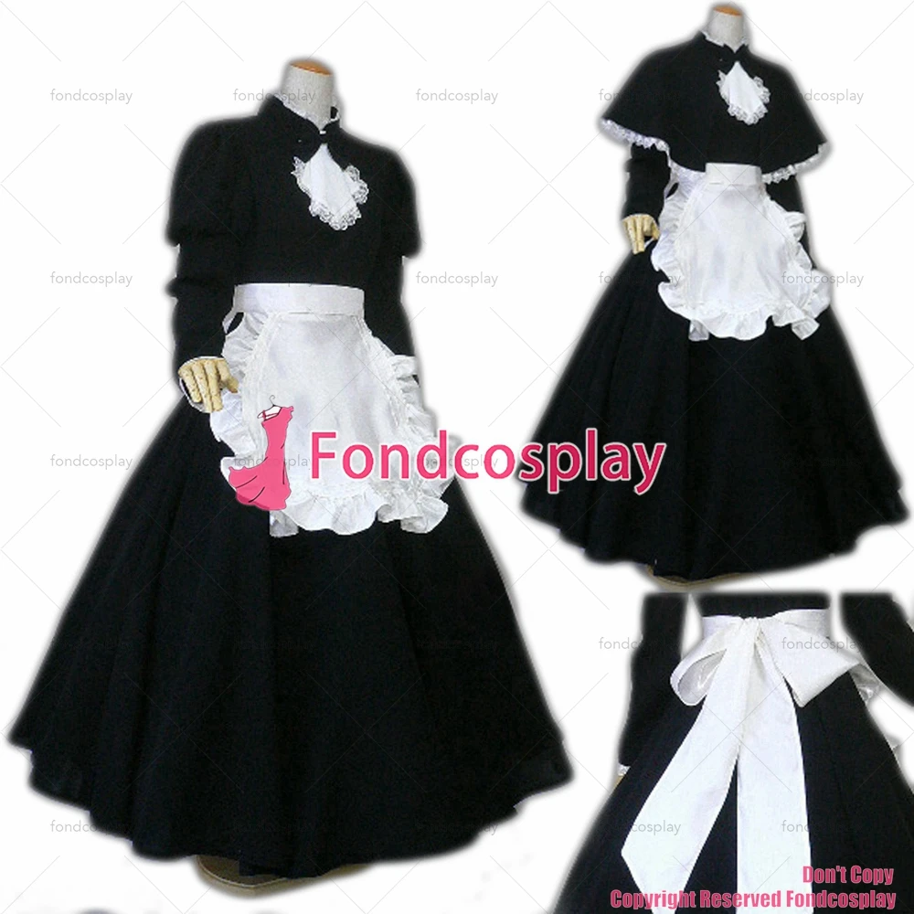 

tailor-made sexy adult dressing cross maid sissy long black cotton dress uniform white apron costume tv/cd[ck758]