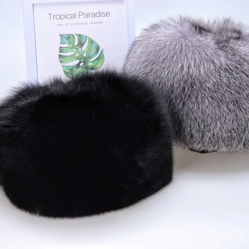 Теплая женская зимняя пушистая Толстая шапка с хвостом из натурального Меха