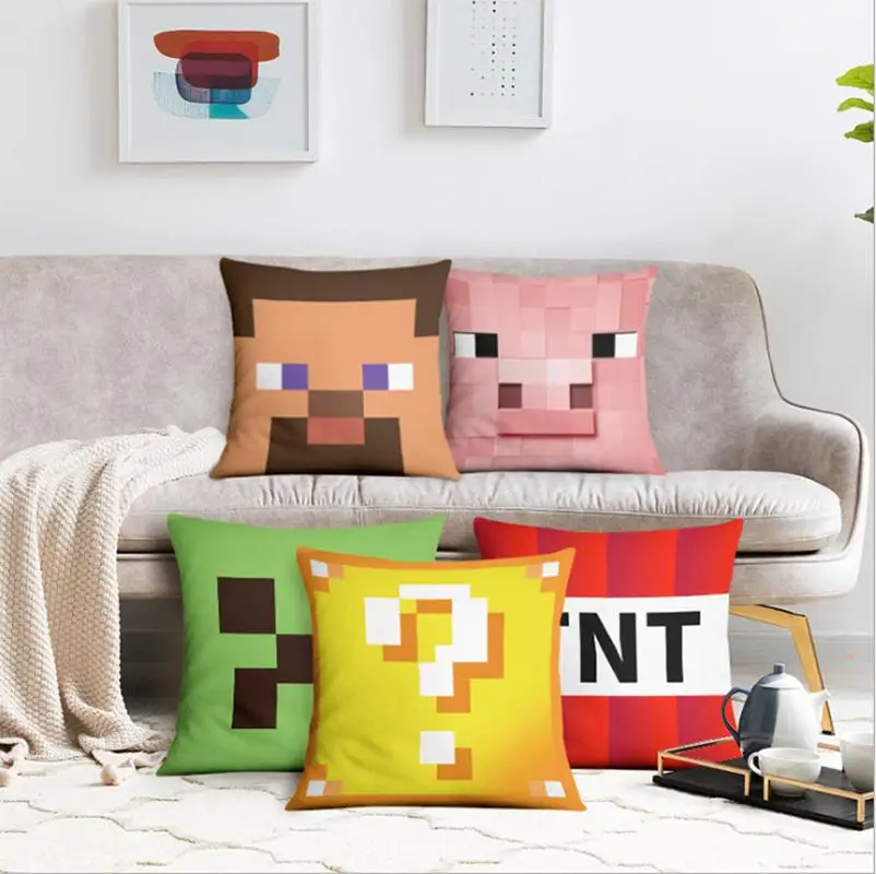 

45x45cm pixel wind print polyester pillowcase sofa pillow cushion home decoration pig duck cartoon pillowcase children's gift