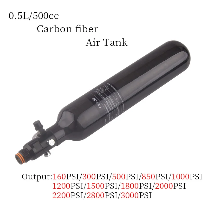Фото HPA 0.5L 500cc углеродное волокно Воздушный бак заправка баллона заправка адаптер регулятор давления клапан для станции Аксессуары для дайвинга №1