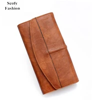 scofy fashion vintage wallet for women long pu leather wallet female clutch purse hasp phone bag girl card bags leisure handbag