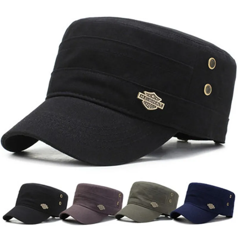 

2022 Selling Men Military Cap Summer Autumn Casual Cadet Hat Washed Cotton Flat Top Gorras Female Vintage Army Casquette Bone