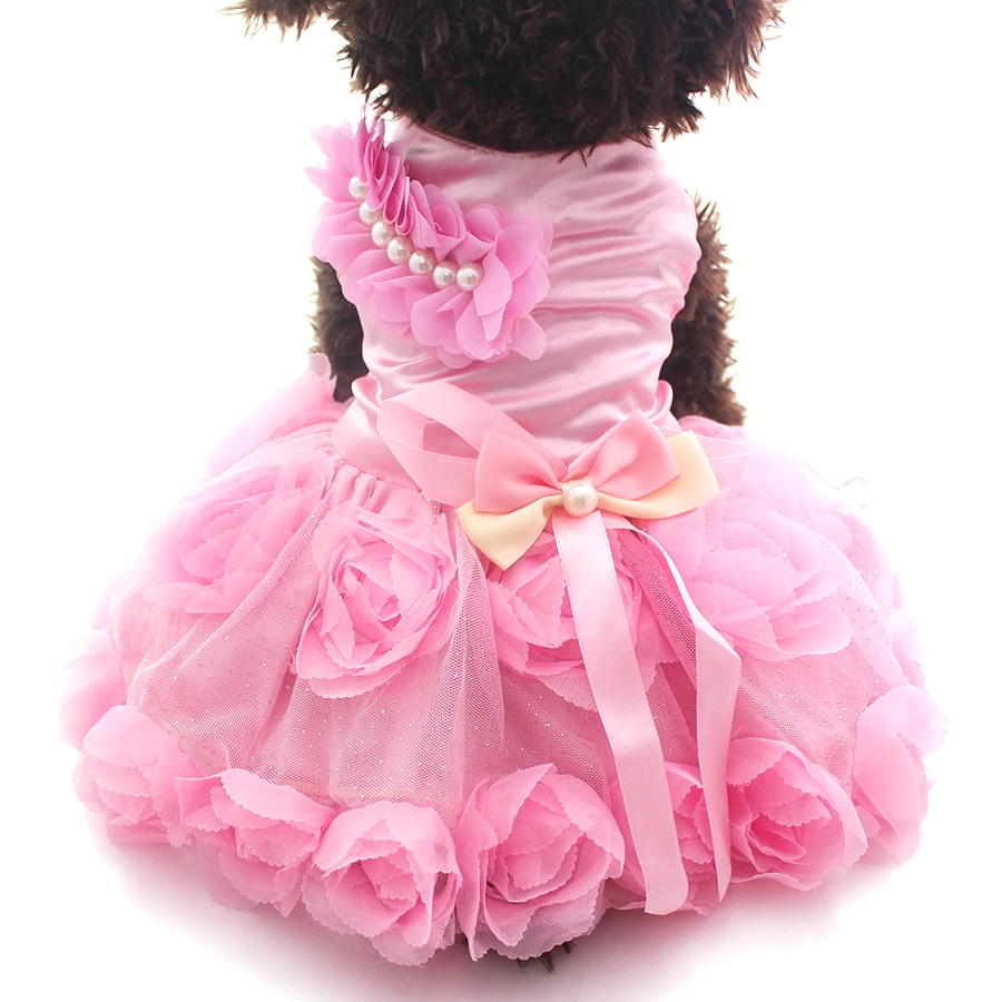 

Pet Dog Dress Princess Dress Rosette&bow Cat Puppy Dress Tutu Spring and Summer Clothing Apparel 2 Colors