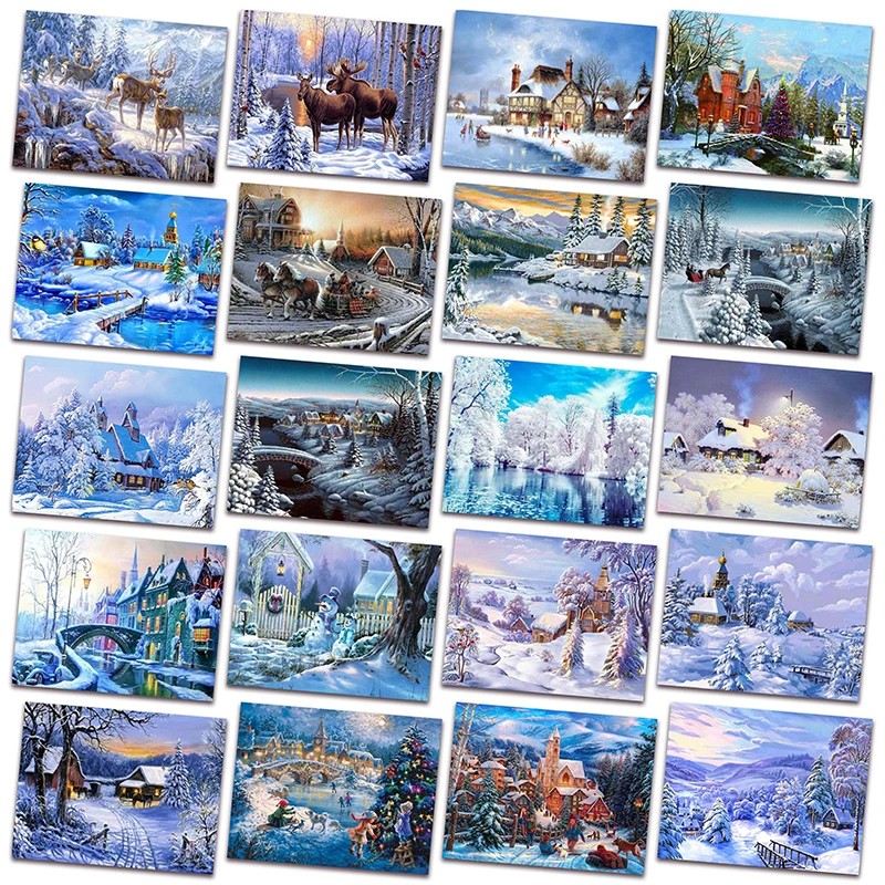 

New DIY Diamond embroidery mosaic landscape snow house Full Diamond painting picture christmas Tree cross stitch Home decor X006