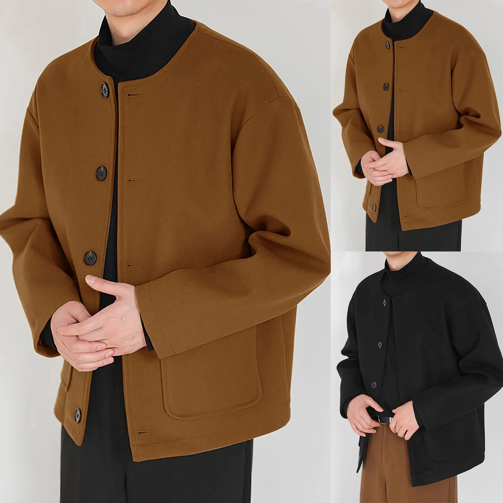 Мужская повседневная куртка без воротника свободная винтажная верхняя одежда