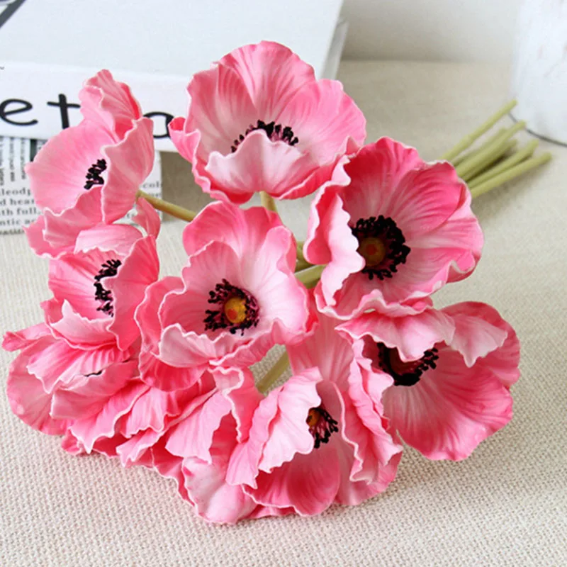 

10Pcs Artificial Flowers PU Poppy Flower Bouquet Real Touch Fake Flowers Wedding Bridal Bouquet Party Home Decora Poppies Floral