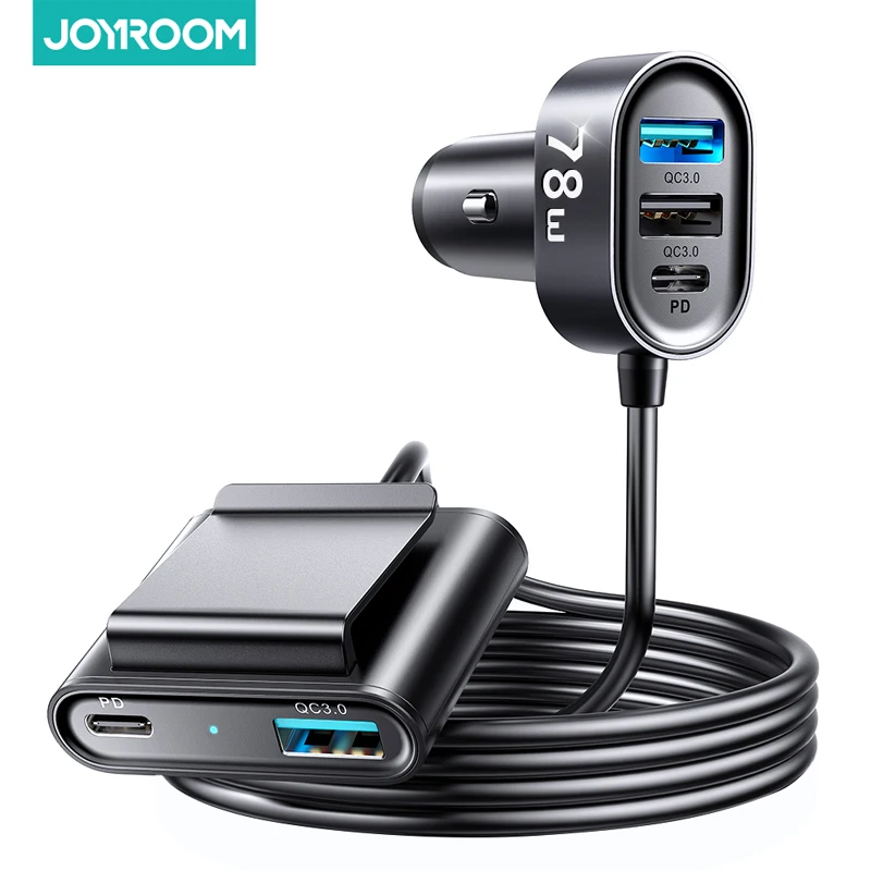 Joyroom 78W 5-in-1 Car Charger Fast USB C Car Charger PD 3.0 QC 4.0 3.0 PPS 25W Type C Multi Car Charger Adapter with 1.5m Cable