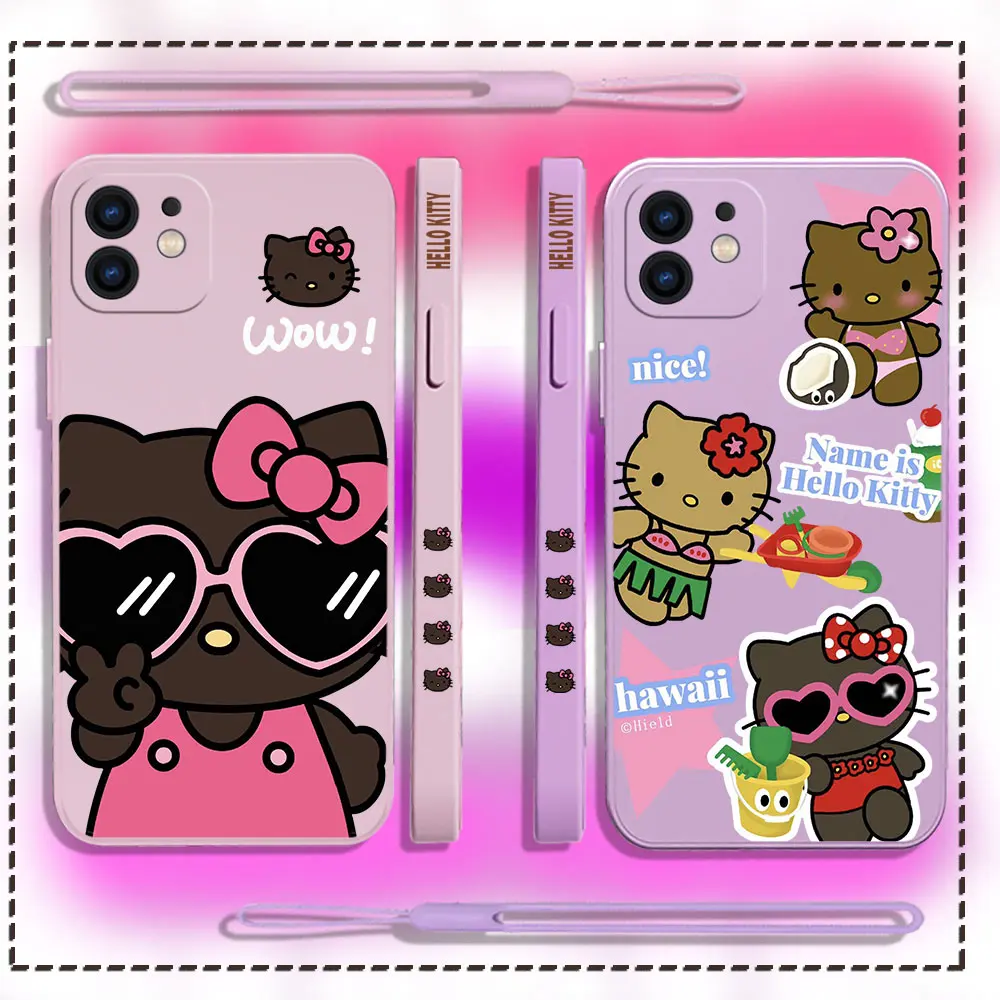 

Cartoon Sanrio Cute Hello Kitty Phone Case For iPhone 14 13 12 11 Pro Max Mini X XR XS MAX SE20 8 7 Plus 6 6S with Hand Strap