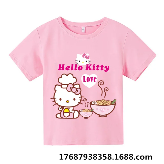 

Summer Kawaii Hello kitty T shirt For Kids Clothes Girls Clothing Fashion Baby Boy Clothes Short Sleeve Shorts Casual Brand Tops