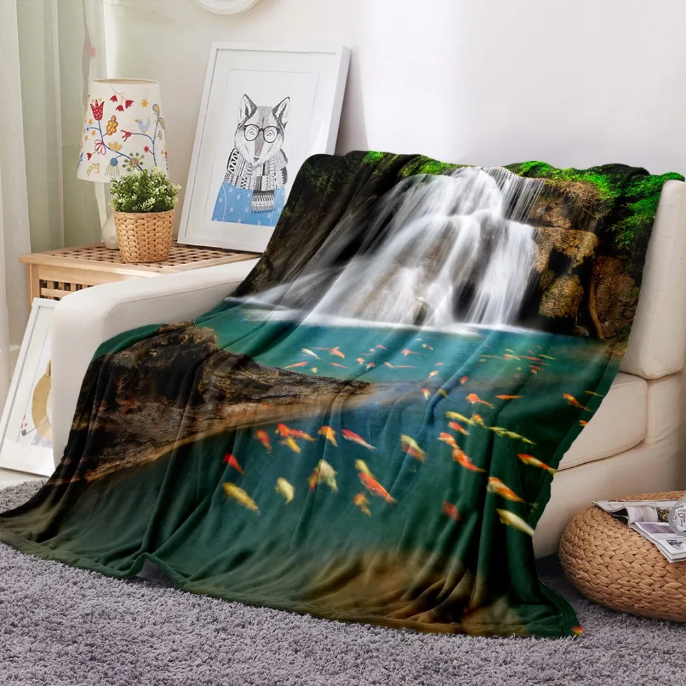 

Manta de franela en cascada para el hogar, manta de lana con hermoso paisaje, paisaje natural, manta esponjosa de viaje