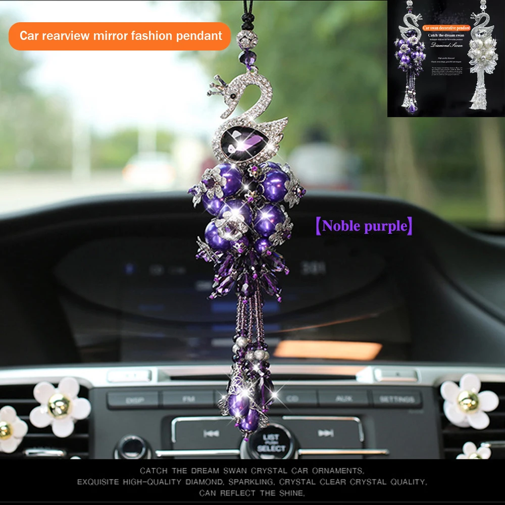 

Car Decorative Accessories Diamond Swan Fashion Women Pendant Decorative Rearview Mirror Creative Cute Indoor Hanging Gift Box