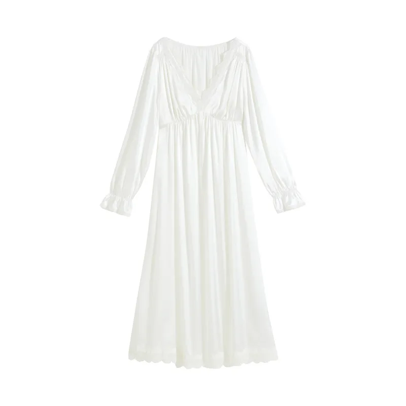 Женская сексуальная ночная рубашка с низким v-образным вырезом и длинными